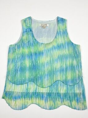 Bianca Nygård Blue Green Watercolor Tiered Scalloped Tank Top 14W